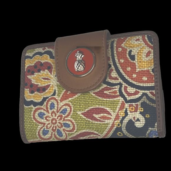 Spartina Elfrida Yacht Club Wallet Natural Linen Leather Brown Pineapple - Picture 2 of 7